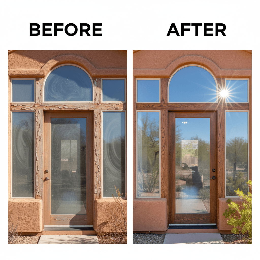 Residential home windows before and after cleaning