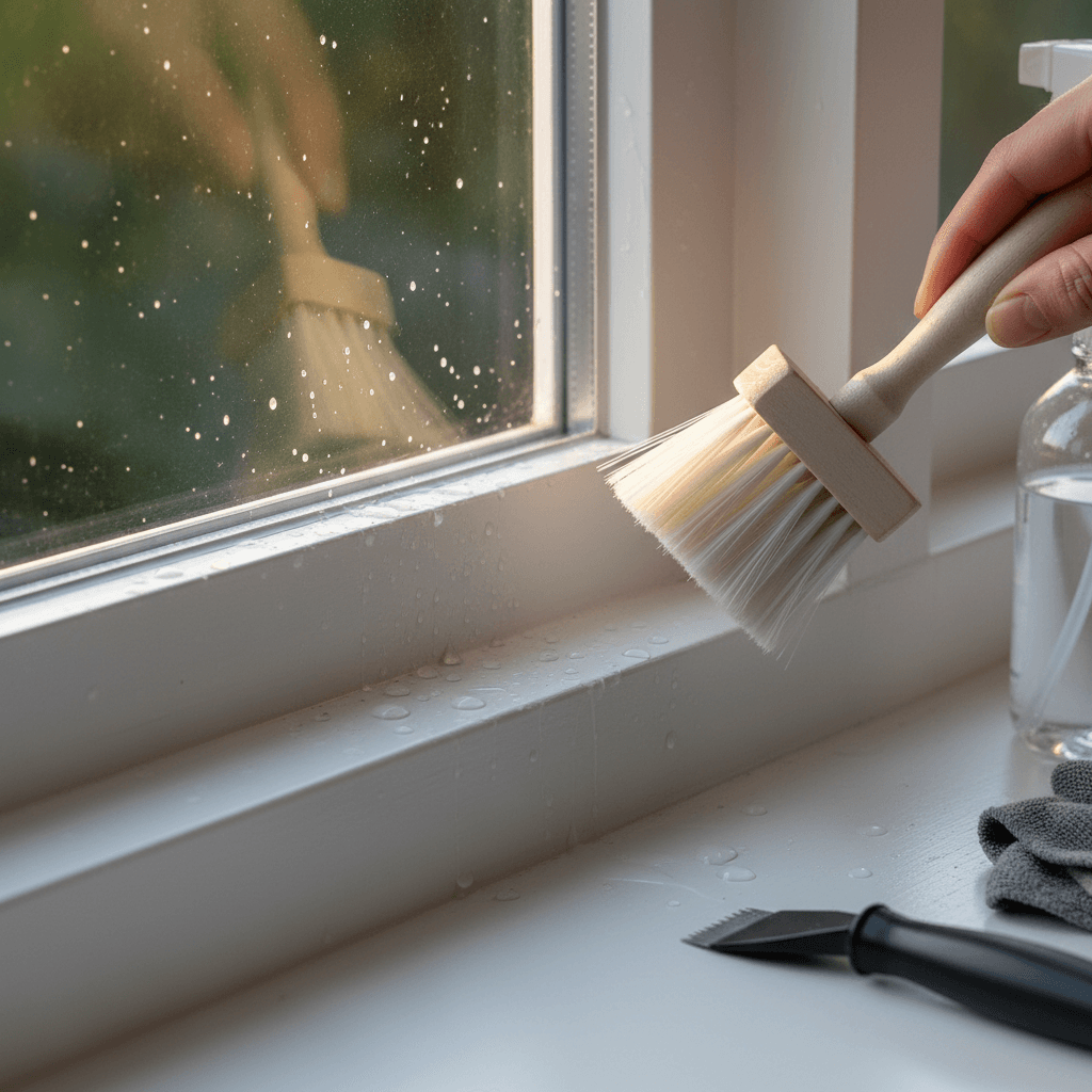 Detailed cleaning of window frame and sill